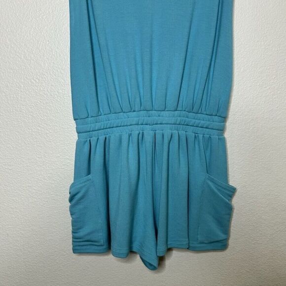 Ramy Brook Romper Size Medium Teal Blue Sleeveless Jersey Stretch Lounge Pockets - Picture 11 of 12